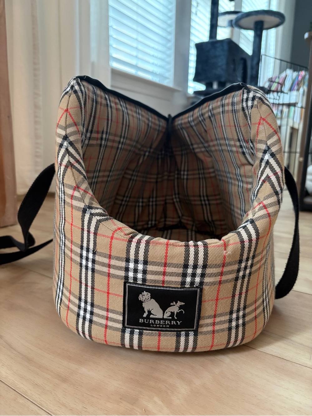 Burberry Beige Plaid Pet Carrier with Black Trim